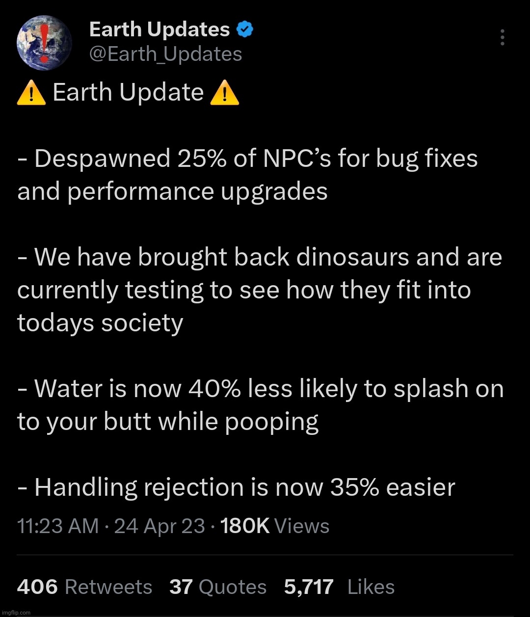 Earth update | made w/ Imgflip meme maker