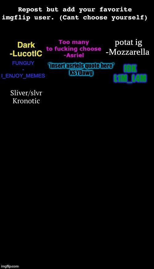 Sliver/slvr
Kronotic | made w/ Imgflip meme maker