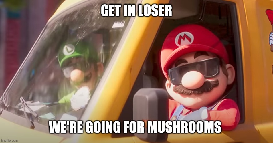Super Mario Bros. Movie | GET IN LOSER; WE'RE GOING FOR MUSHROOMS | image tagged in super mario bros movie | made w/ Imgflip meme maker