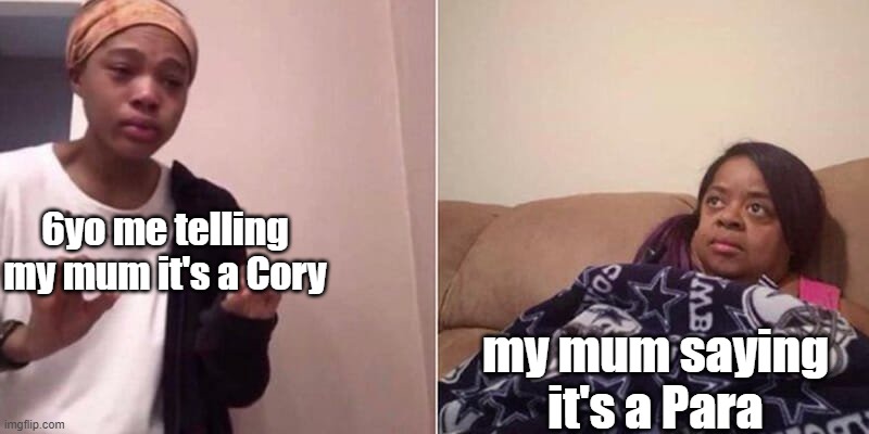 mum | 6yo me telling my mum it's a Cory; my mum saying it's a Para | image tagged in me explaining to mum,dinosaurs | made w/ Imgflip meme maker