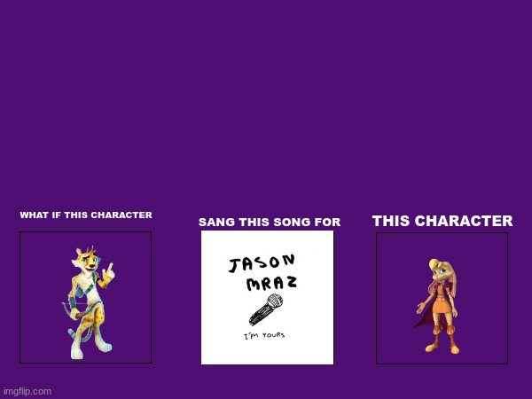 if hunter sang i'm yours by jason mraz for bianca | SANG THIS SONG FOR; WHAT IF THIS CHARACTER; THIS CHARACTER | image tagged in spyro,new template,2000s songs,jason mraz | made w/ Imgflip meme maker