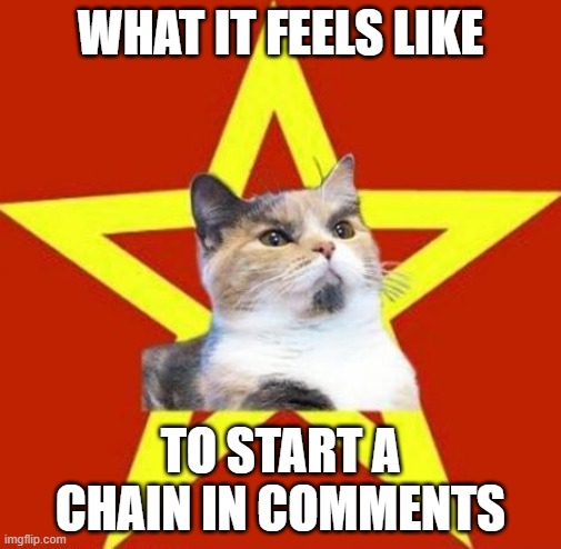 партия ленина | WHAT IT FEELS LIKE; TO START A CHAIN IN COMMENTS | image tagged in lenin cat | made w/ Imgflip meme maker