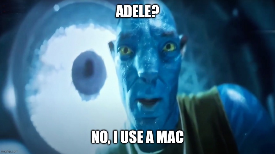 Staring Avatar Guy | ADELE? NO, I USE A MAC | image tagged in staring avatar guy,memes | made w/ Imgflip meme maker