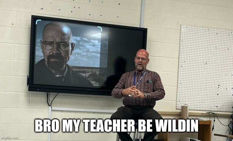 Brosnan wildin | BRO MY TEACHER BE WILDIN | image tagged in funny,walter white,let him cook | made w/ Imgflip meme maker