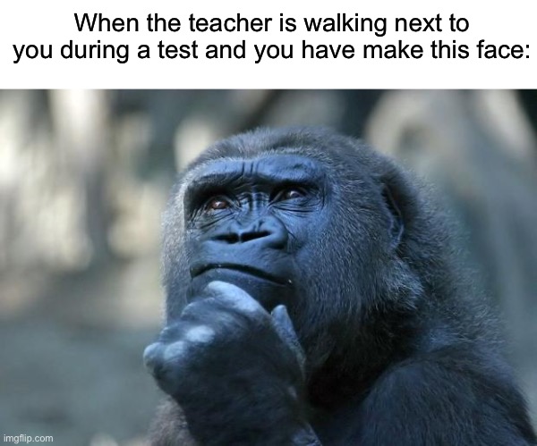 Relatable? | When the teacher is walking next to you during a test and you have make this face: | image tagged in deep thoughts,memes,funny,relatable | made w/ Imgflip meme maker