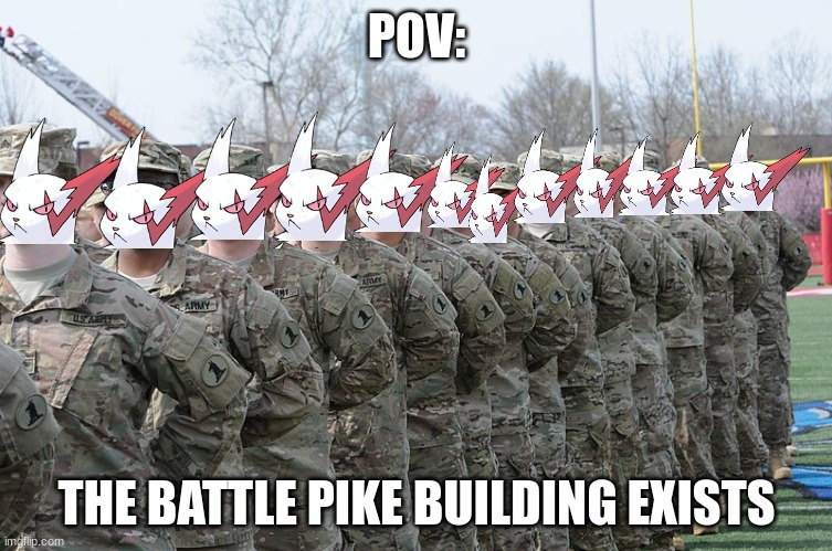 Remember the Stupidest Pokemon Building Design? | POV:; THE BATTLE PIKE BUILDING EXISTS | image tagged in pokemon,battle frontier,military | made w/ Imgflip meme maker