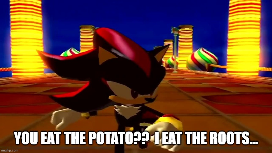 DAMN fourth chaos emerald | YOU EAT THE POTATO??  I EAT THE ROOTS... | image tagged in damn fourth chaos emerald | made w/ Imgflip meme maker