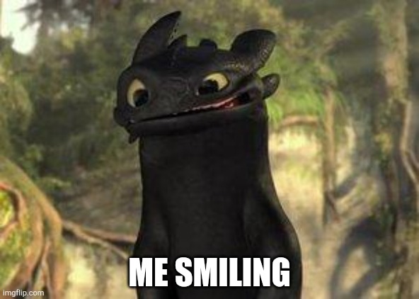 Toothless | ME SMILING | image tagged in toothless | made w/ Imgflip meme maker