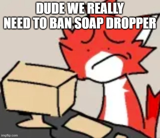 distraught | DUDE WE REALLY NEED TO BAN SOAP DROPPER | image tagged in distraught | made w/ Imgflip meme maker