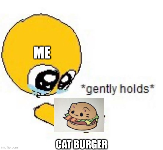 Me when cat burger | ME; CAT BURGER | image tagged in gently holds emoji | made w/ Imgflip meme maker