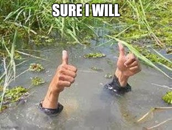 FLOODING THUMBS UP | SURE I WILL | image tagged in flooding thumbs up | made w/ Imgflip meme maker