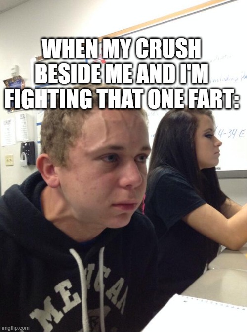 When my crush is over... | WHEN MY CRUSH BESIDE ME AND I'M FIGHTING THAT ONE FART: | image tagged in hold fart,fun,shit,hot,funny | made w/ Imgflip meme maker