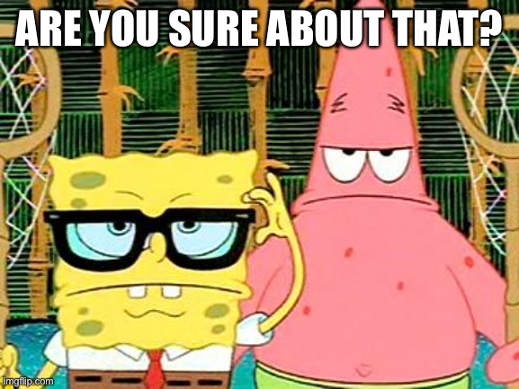 ARE YOU SURE ABOUT THAT? | image tagged in badass spongebob and patrick | made w/ Imgflip meme maker