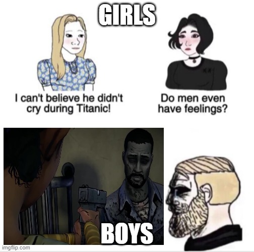 RIP lee | GIRLS; BOYS | image tagged in girls vs boys sad meme template | made w/ Imgflip meme maker