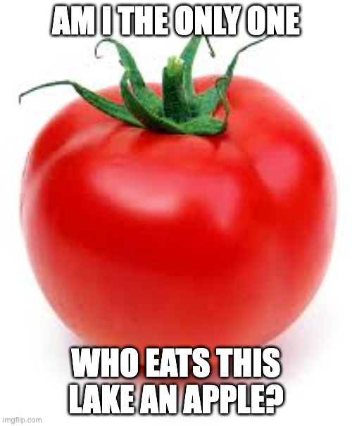 tomato | AM I THE ONLY ONE; WHO EATS THIS LAKE AN APPLE? | image tagged in tomato | made w/ Imgflip meme maker