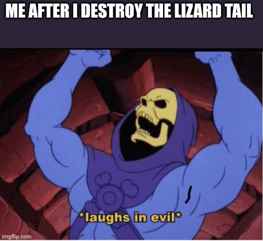 Laughs in evil | ME AFTER I DESTROY THE LIZARD TAIL | image tagged in laughs in evil | made w/ Imgflip meme maker
