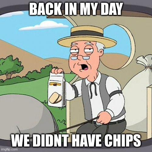 lol | BACK IN MY DAY; WE DIDNT HAVE CHIPS | image tagged in memes,pepperidge farm remembers | made w/ Imgflip meme maker