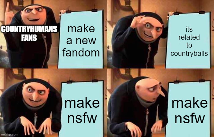 Gru's Plan Meme | make a new fandom its related to countryballs make nsfw make nsfw COUNTRYHUMANS FANS | image tagged in memes,gru's plan | made w/ Imgflip meme maker