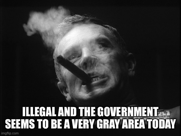 General Ripper (Dr. Strangelove) | ILLEGAL AND THE GOVERNMENT SEEMS TO BE A VERY GRAY AREA TODAY | image tagged in general ripper dr strangelove | made w/ Imgflip meme maker