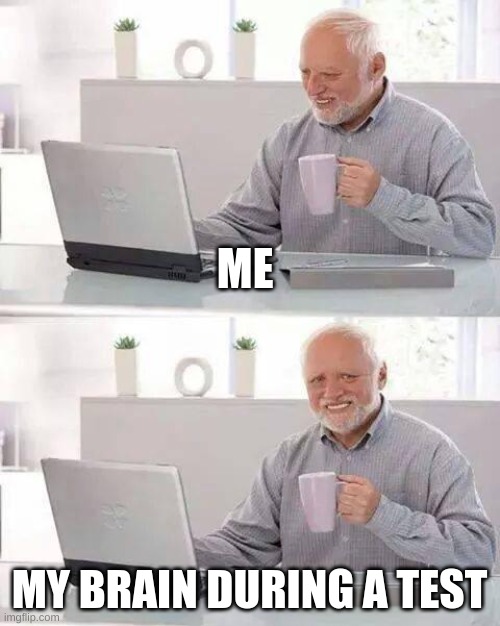 Hide the Pain Harold | ME; MY BRAIN DURING A TEST | image tagged in memes,hide the pain harold | made w/ Imgflip meme maker
