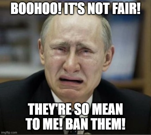 Ugh, Putin amirite? :) | BOOHOO! IT'S NOT FAIR! THEY'RE SO MEAN TO ME! BAN THEM! | made w/ Imgflip meme maker