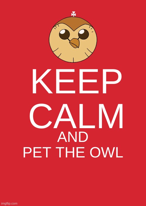 hoot hoot | KEEP CALM; AND PET THE OWL | image tagged in memes,keep calm and carry on red | made w/ Imgflip meme maker