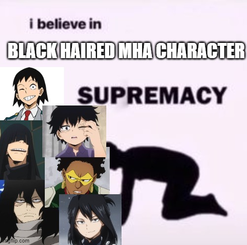And many more black haired mha charactes ofc | BLACK HAIRED MHA CHARACTER | image tagged in i believe in supremacy,mha,bnha | made w/ Imgflip meme maker