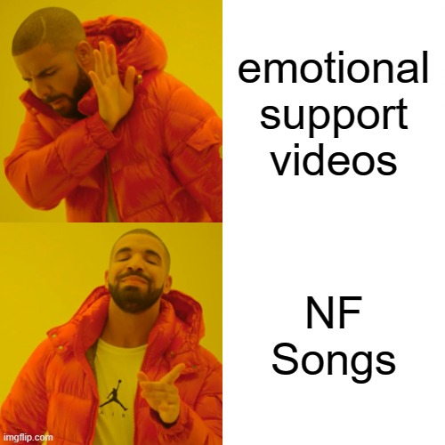 Drake Hotline Bling Meme | emotional support videos; NF Songs | image tagged in memes,drake hotline bling,emotions,emotional support | made w/ Imgflip meme maker
