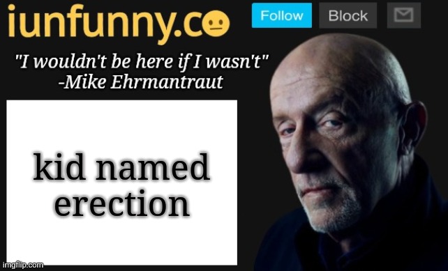 iUnFunny's Mike Ehrmantraut template | kid named erection | image tagged in iunfunny's mike ehrmantraut template | made w/ Imgflip meme maker