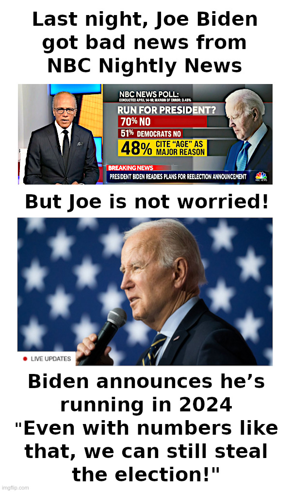 Last Night, Joe Biden Got Bad News From NBC Nightly News | image tagged in nbc news,joe biden,steal,2024,election | made w/ Imgflip meme maker