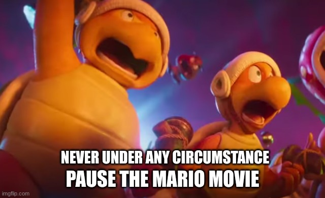 never do this..... | NEVER UNDER ANY CIRCUMSTANCE; PAUSE THE MARIO MOVIE | image tagged in memes,funny,mario | made w/ Imgflip meme maker