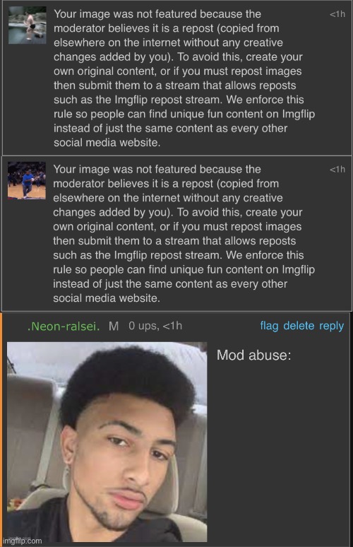 Mod abusing in reactiongifs? Huh? | image tagged in mod abuse | made w/ Imgflip meme maker