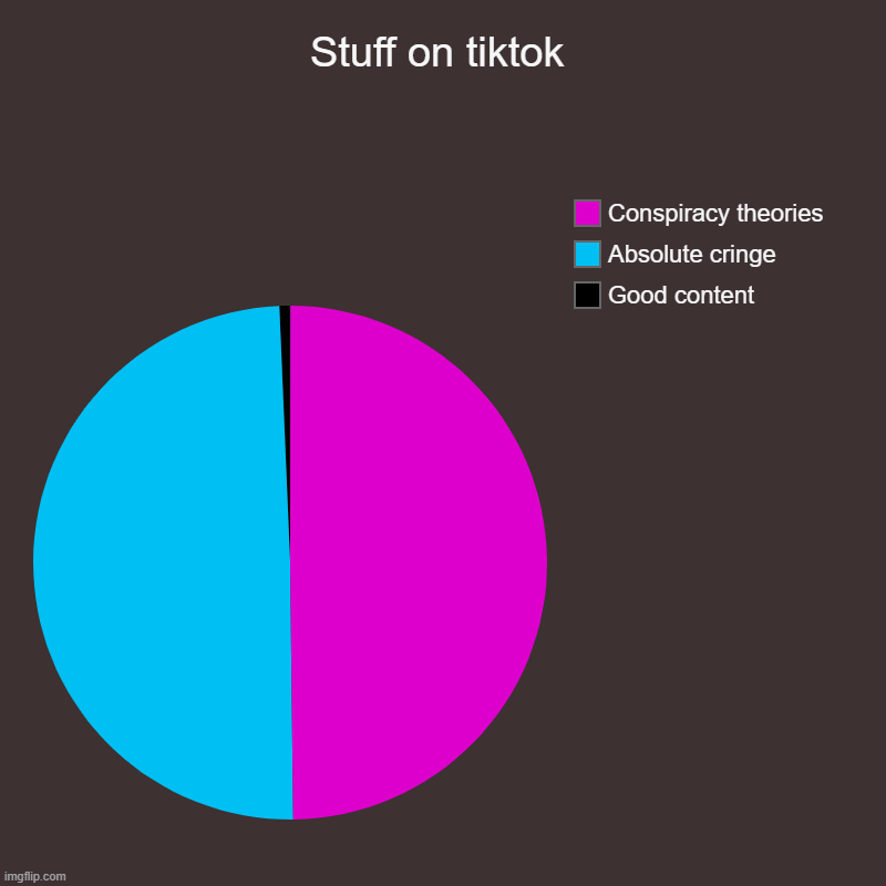 Stuff on tiktok | Stuff on tiktok | Good content, Absolute cringe, Conspiracy theories | image tagged in charts,pie charts | made w/ Imgflip chart maker