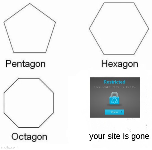 Goguardian these days.. | your site is gone | image tagged in memes,pentagon hexagon octagon | made w/ Imgflip meme maker