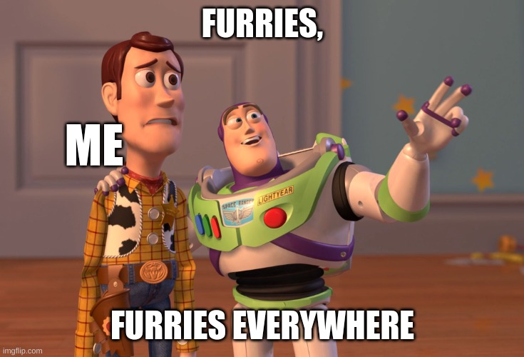 NOOOOOOOOOOOOOOOOOOOOOOOOO | FURRIES, ME; FURRIES EVERYWHERE | image tagged in memes,x x everywhere | made w/ Imgflip meme maker
