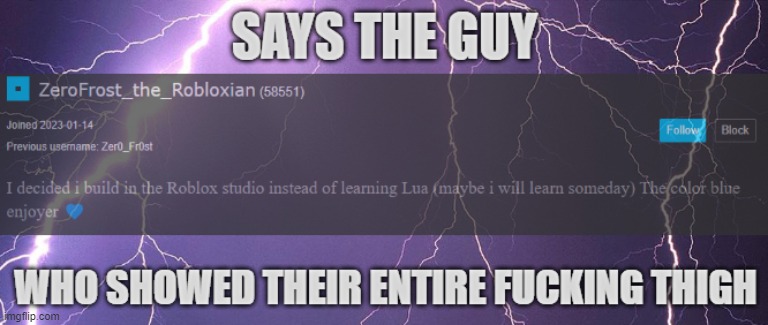 Says the guy who showed their entire fucking thigh | image tagged in says the guy who showed their entire fucking thigh | made w/ Imgflip meme maker
