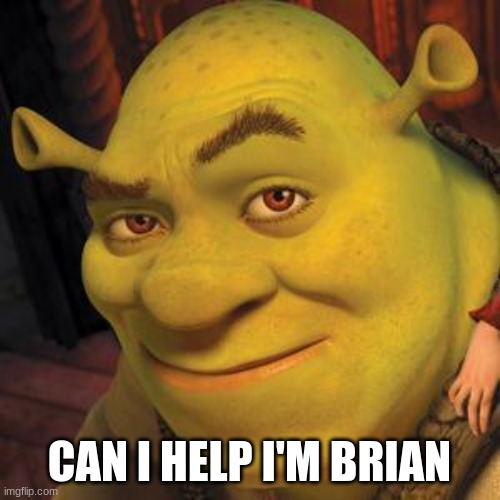 Shrek Sexy Face | CAN I HELP I'M BRIAN | image tagged in shrek sexy face | made w/ Imgflip meme maker