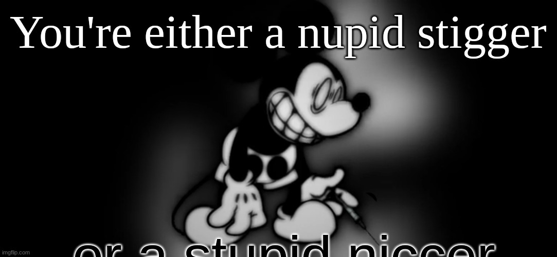 S.Mouse™ | You're either a nupid stigger; or a stupid niccer | image tagged in s mouse | made w/ Imgflip meme maker