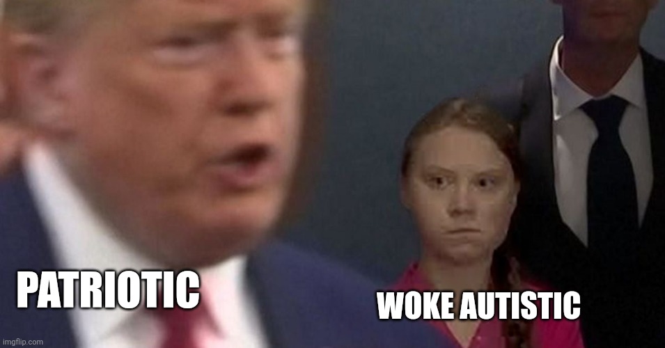 We need to meet this climate change chalange | PATRIOTIC; WOKE AUTISTIC | image tagged in president trump and beta greta | made w/ Imgflip meme maker