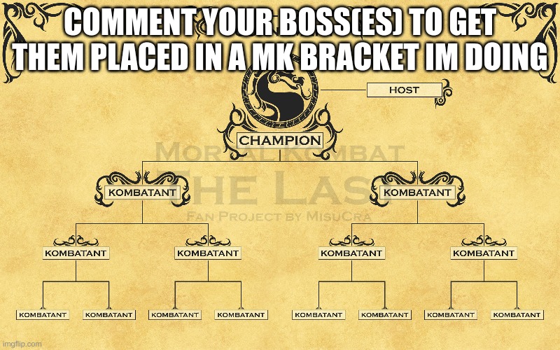 COMMENT YOUR BOSS(ES) TO GET THEM PLACED IN A MK BRACKET IM DOING | made w/ Imgflip meme maker