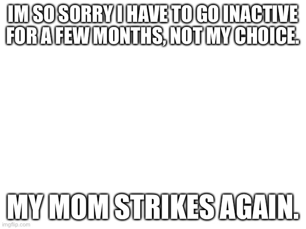 :( | IM SO SORRY I HAVE TO GO INACTIVE FOR A FEW MONTHS, NOT MY CHOICE. MY MOM STRIKES AGAIN. | image tagged in sad | made w/ Imgflip meme maker