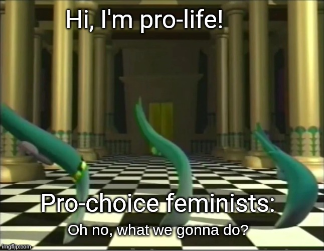 VeggieTales Oh No | Hi, I'm pro-life! Pro-choice feminists: | image tagged in veggietales oh no | made w/ Imgflip meme maker