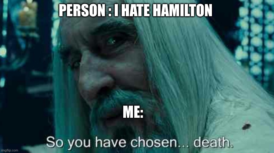 We all have a fandom | PERSON : I HATE HAMILTON; ME: | image tagged in so you have chosen death | made w/ Imgflip meme maker