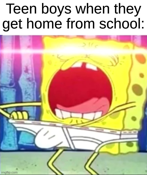 AUUUUUGHHH | Teen boys when they get home from school: | image tagged in insecure fapping spongebob | made w/ Imgflip meme maker