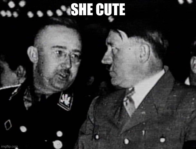 Grammar Nazis Himmler and Hitler | SHE CUTE | image tagged in grammar nazis himmler and hitler | made w/ Imgflip meme maker