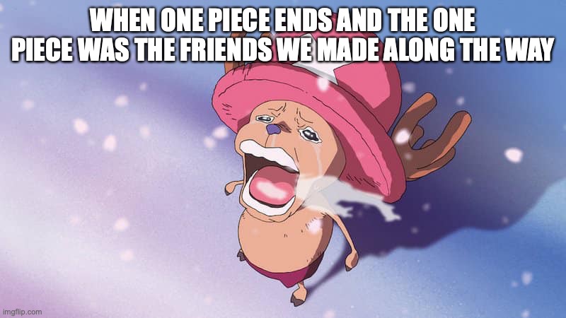 crying chopper one piece | WHEN ONE PIECE ENDS AND THE ONE PIECE WAS THE FRIENDS WE MADE ALONG THE WAY | image tagged in crying chopper one piece | made w/ Imgflip meme maker