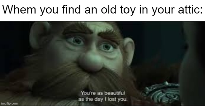 Does anyone remember those old toys we used to play with? | Whem you find an old toy in your attic: | image tagged in you're as beautiful as the day i lost you,nostalgia,toys,memes,funny,feel old yet | made w/ Imgflip meme maker