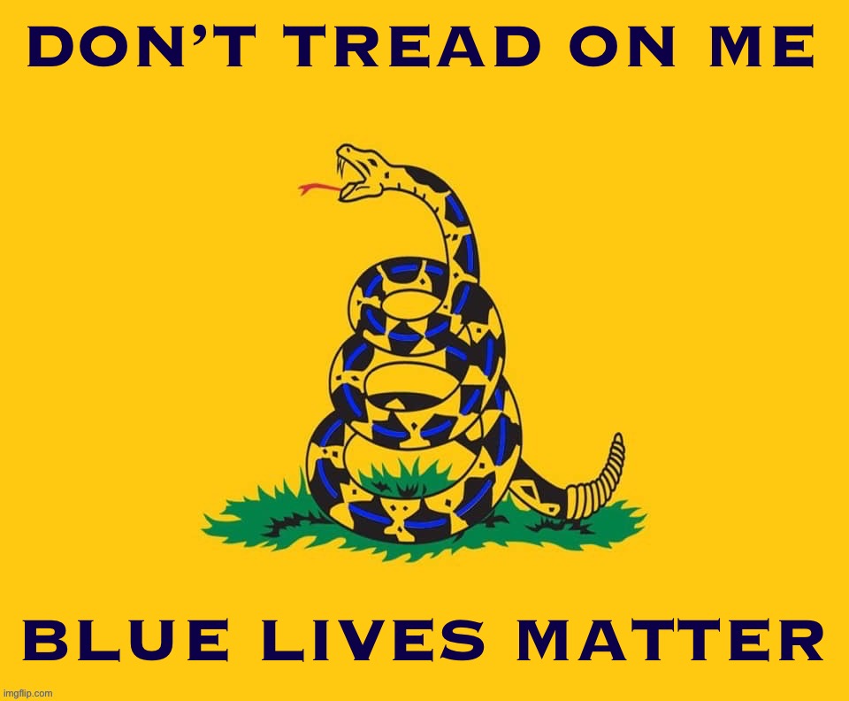 Blue Lives Matter Gadsden flag | DON’T TREAD ON ME; BLUE LIVES MATTER | image tagged in blue lives matter gadsden flag | made w/ Imgflip meme maker