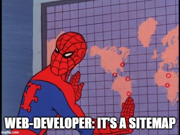 Google sitemap | WEB-DEVELOPER: IT'S A SITEMAP | image tagged in spiderman map | made w/ Imgflip meme maker