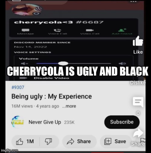 CherryCola/mona<3#3534 Is Ugly And Black | CHERRYCOLA IS UGLY AND BLACK | image tagged in ugly,ugly girl,ugly woman,catfish,depression,loser | made w/ Imgflip meme maker